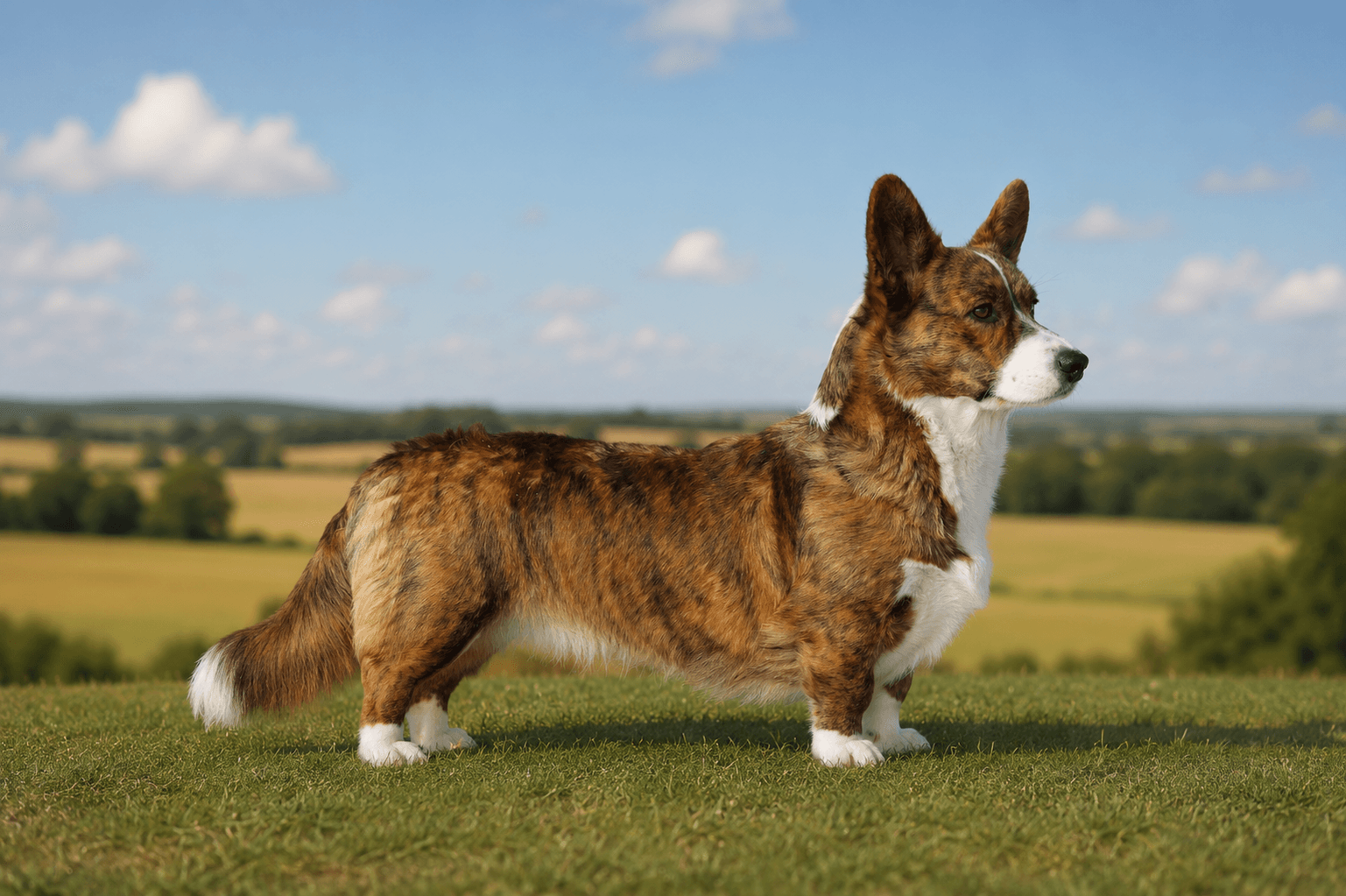 Ambitna Lawenda vom Galbhausdog, brindle Welsh Corgi Cardigan tæve